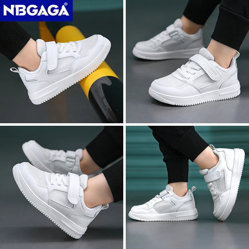 Zapatillas deportivas para niños, zapatos casuales para niños, zapatos planos de cuero negro para caminar para estudiantes, calzado deportivo ligero antideslizante para niñas, calzado de tenis