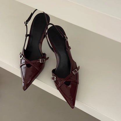 2025 New Women's Sandals Trendy Buckle Designer Summer Elegant Pointed Toe Pumps High Heels Outdoor Banquet Slingback Shoes