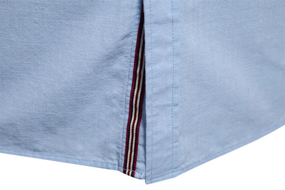Camisa de lino 100% algodón para hombre, camisas de marca con bordado de color liso, blusas informales de manga larga de alta calidad con botones