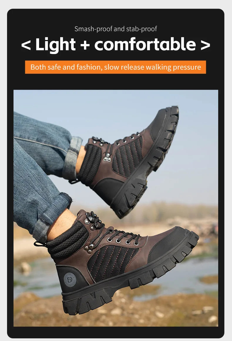 Zapatos de seguridad con puntera de acero para hombre, botas de trabajo indestructibles, zapatos de seguridad ligeros, zapatillas protectoras para caminar, antiaplastamiento y antipinchazos.
