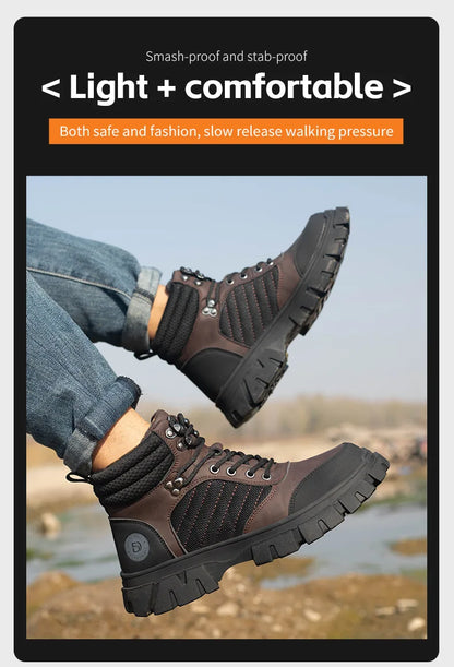 Zapatos de seguridad con puntera de acero para hombre, botas de trabajo indestructibles, zapatos de seguridad ligeros, zapatillas protectoras para caminar, antiaplastamiento y antipinchazos.