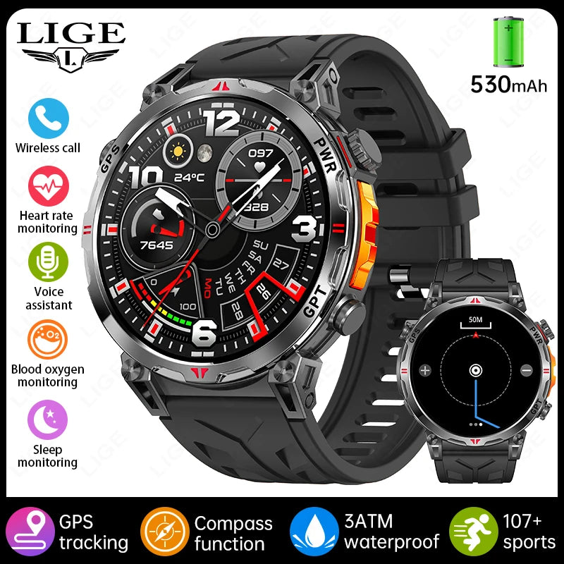 Reloj inteligente con GPS para hombre, pulsera deportiva con control del ritmo cardíaco, Bluetooth, llamadas, 530 mAh, resistente al agua hasta 3 ATM, 2025