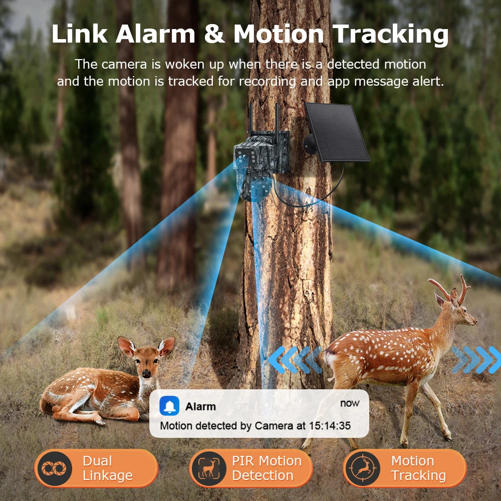 Cámara de seguridad solar inalámbrica LS VISION de 12 MP, 4G, zoom 15x, para exteriores, con doble pantalla, WiFi, detección humana PIR y sistema CCTV UBox.