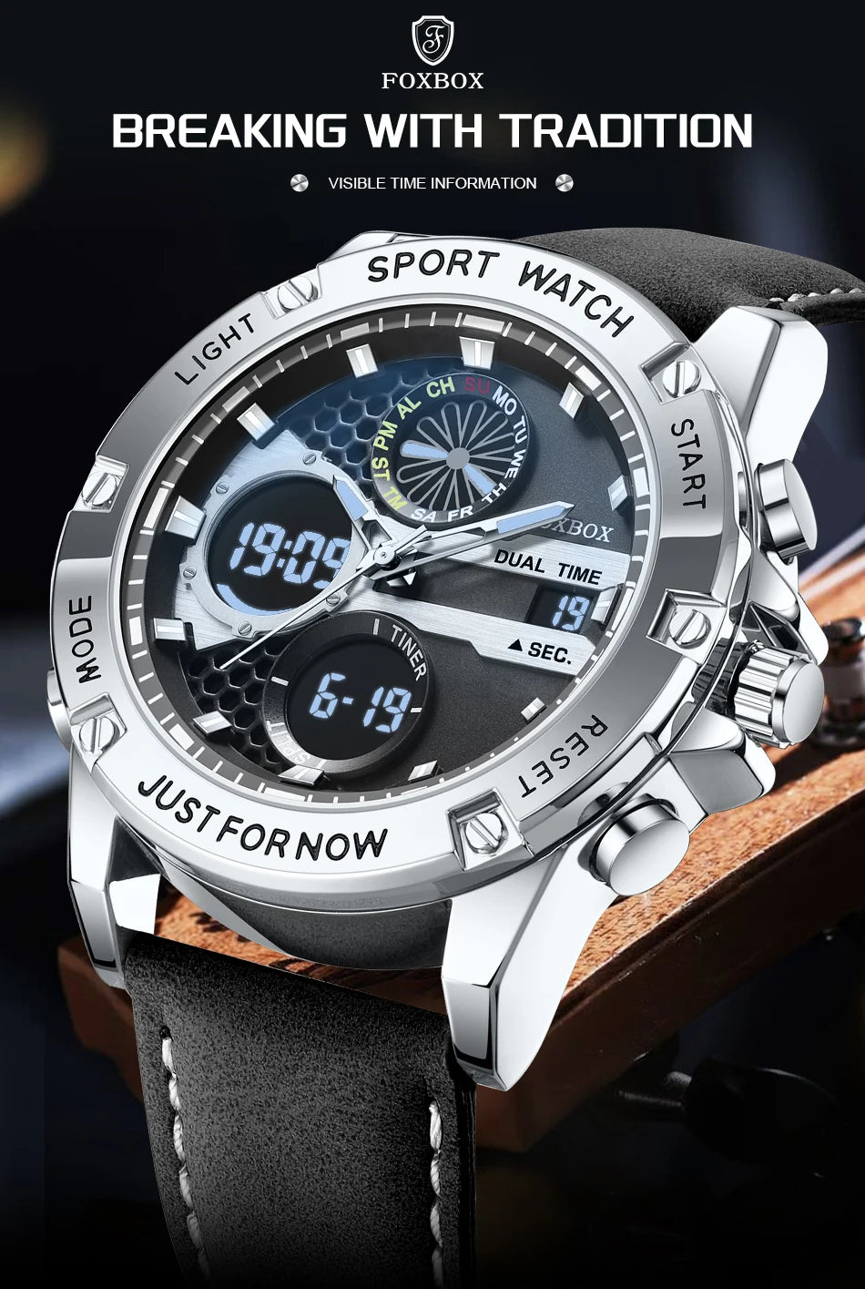 FOXBOX Relojes de lujo de moda para hombre, reloj de pulsera luminoso resistente al agua con fecha y doble horario para hombre, relojes de cuarzo para hombre, relojes masculinos