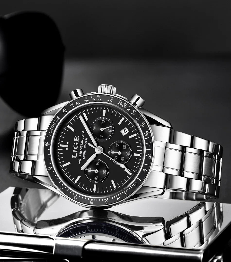 LIGE 2025 - Reloj de lujo para hombre, nuevo, de cuarzo, luminoso, resistente al agua, con cronógrafo y fecha, deportivo