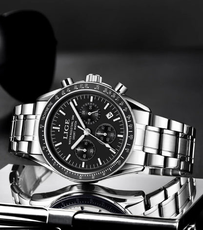 LIGE 2025 - Reloj de lujo para hombre, nuevo, de cuarzo, luminoso, resistente al agua, con cronógrafo y fecha, deportivo