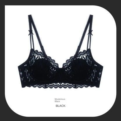 Sujetador de encaje con escote en V profundo y tirantes de lazo, con aro de acero suave, a prueba de golpes, para mujer, con pechos fruncidos, ropa interior push up antiflacidez.