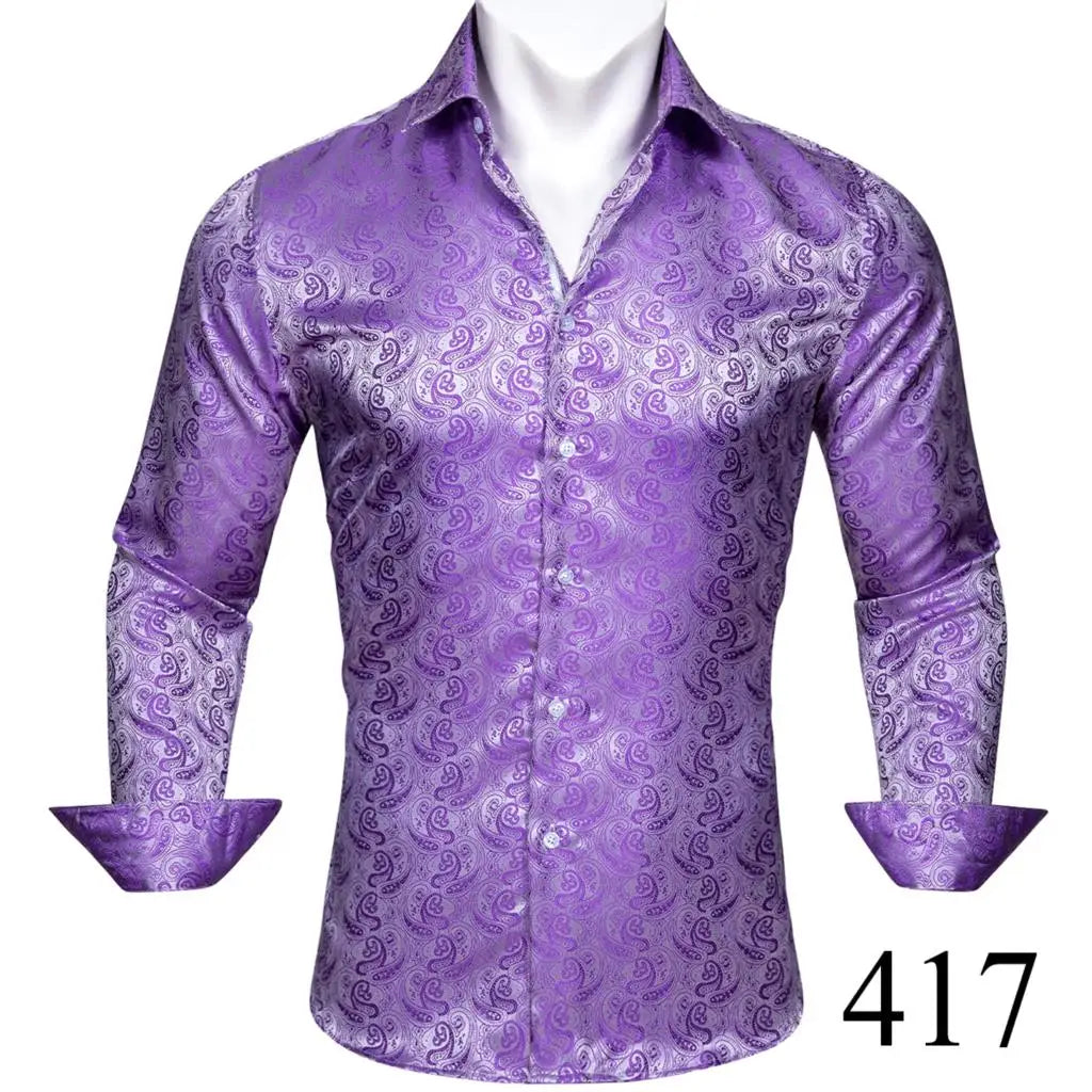 Camisas clásicas negras estampadas y bordadas para hombre, solapa de seda, manga larga, corte formal exquisito, ideales para eventos de negocios y fiestas. Barry.Wang CY-0407