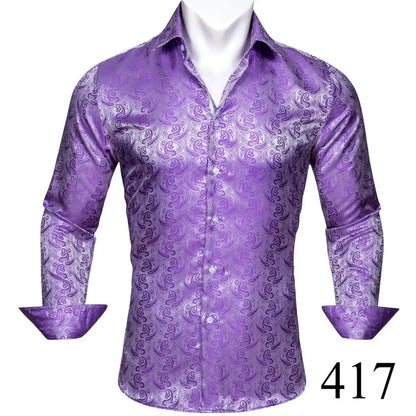 Camisas clásicas negras estampadas y bordadas para hombre, solapa de seda, manga larga, corte formal exquisito, ideales para eventos de negocios y fiestas. Barry.Wang CY-0407