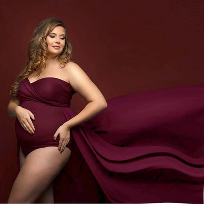 Accesorios de fotografía de maternidad, ropa para embarazadas, mono sexy sin tirantes, tela elástica, talla grande