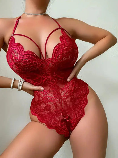 Conjunto de lencería sexy para mujer, body de encaje, vestido babydoll erótico con entrepierna abierta, ropa interior femenina atrevida sin entrepierna.