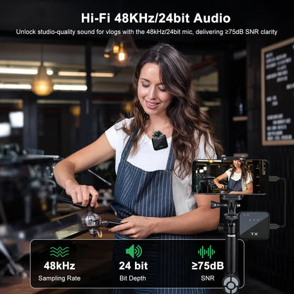 Micrófono de solapa inalámbrico 3 en 1 para cámara, iPhone y Android. Micrófono para grabación de video y podcasts con reducción de ruido.