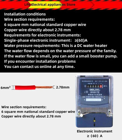 Calentador de agua eléctrico pequeño HYUNDAI con calentamiento rápido e instantáneo, temperatura constante inteligente y pantalla en inglés para ducha o baño.