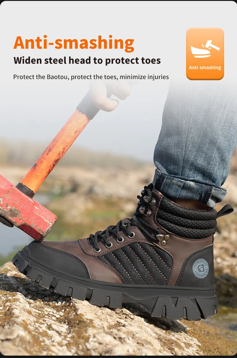 Zapatos de seguridad con puntera de acero para hombre, botas de trabajo indestructibles, zapatos de seguridad ligeros, zapatillas protectoras para caminar, antiaplastamiento y antipinchazos.