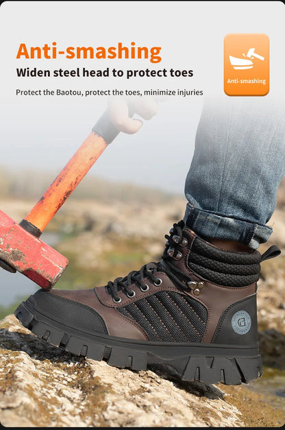 Zapatos de seguridad con puntera de acero para hombre, botas de trabajo indestructibles, zapatos de seguridad ligeros, zapatillas protectoras para caminar, antiaplastamiento y antipinchazos.