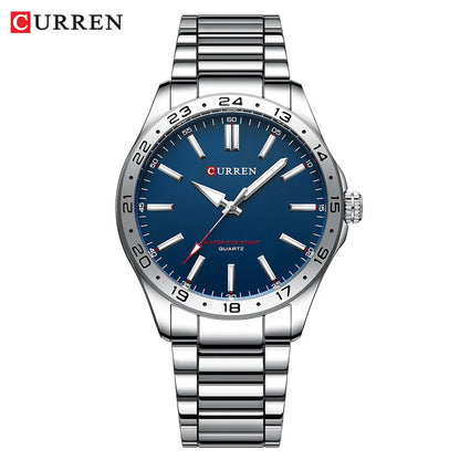 CURREN 8452 Reloj de cuarzo para hombre, sencillo, moderno, para ocio y negocios, con correa de acero inoxidable negra y plateada.