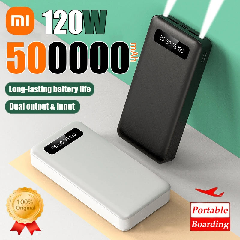 Batería externa portátil Xiaomi de 500.000 mAh y 120 W de carga ultrarrápida de gran capacidad con pantalla digital LED para teléfonos.