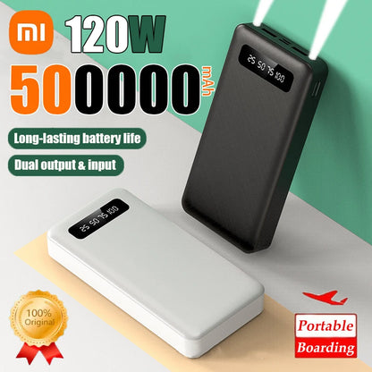 Batería externa portátil Xiaomi de 500.000 mAh y 120 W de carga ultrarrápida de gran capacidad con pantalla digital LED para teléfonos.