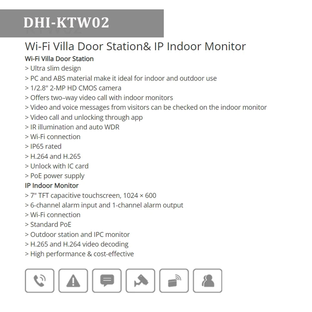 Dahua KTW02 VTO2311R-WP VTH2621G-WP Kit de videoportero con tarjeta IC PoE, WiFi, estación de puerta para villa, monitor IP para interiores, para hogar inteligente
