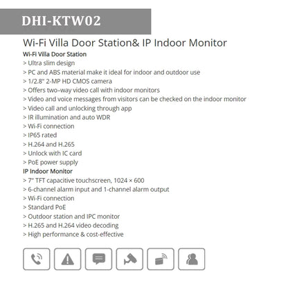 Dahua KTW02 VTO2311R-WP VTH2621G-WP Kit de videoportero con tarjeta IC PoE, WiFi, estación de puerta para villa, monitor IP para interiores, para hogar inteligente