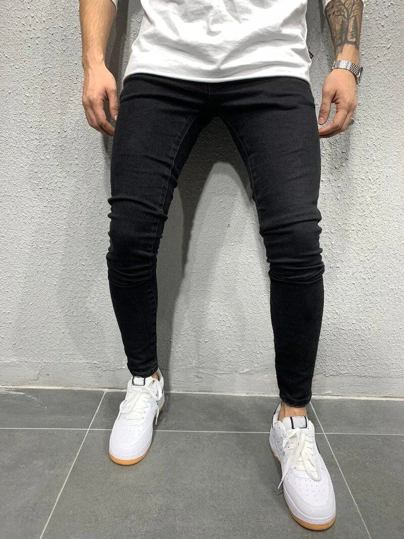 Pantalones vaqueros de hombre, estilo lápiz, corte recto, hasta el tobillo, lavado liso, corte ajustado, bolsillos, ligeramente elásticos, cintura media, estilo urbano Y2K.