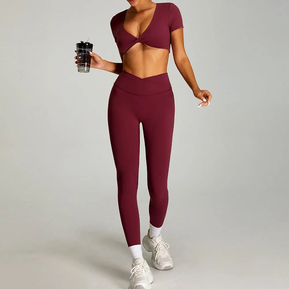Conjunto deportivo de yoga para mujer mikeyoga, 2 piezas, secado rápido, ideal para gimnasio, correr y entrenar. Incluye ropa deportiva de manga corta para yoga.