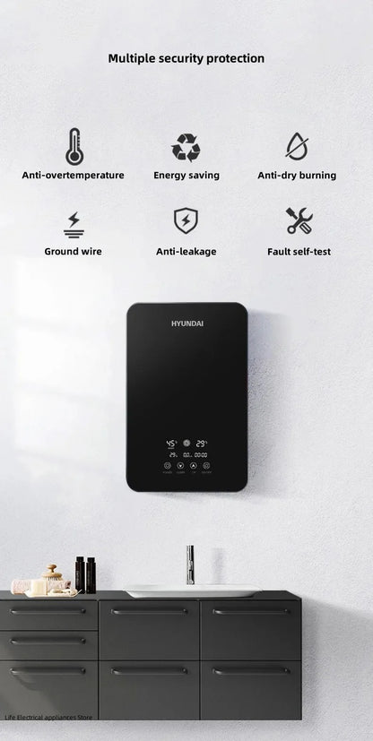 Calentador de agua eléctrico inteligente sin tanque, máquina de agua caliente rápida para el hogar, baño de hotel o apartamento, ducha de agua caliente