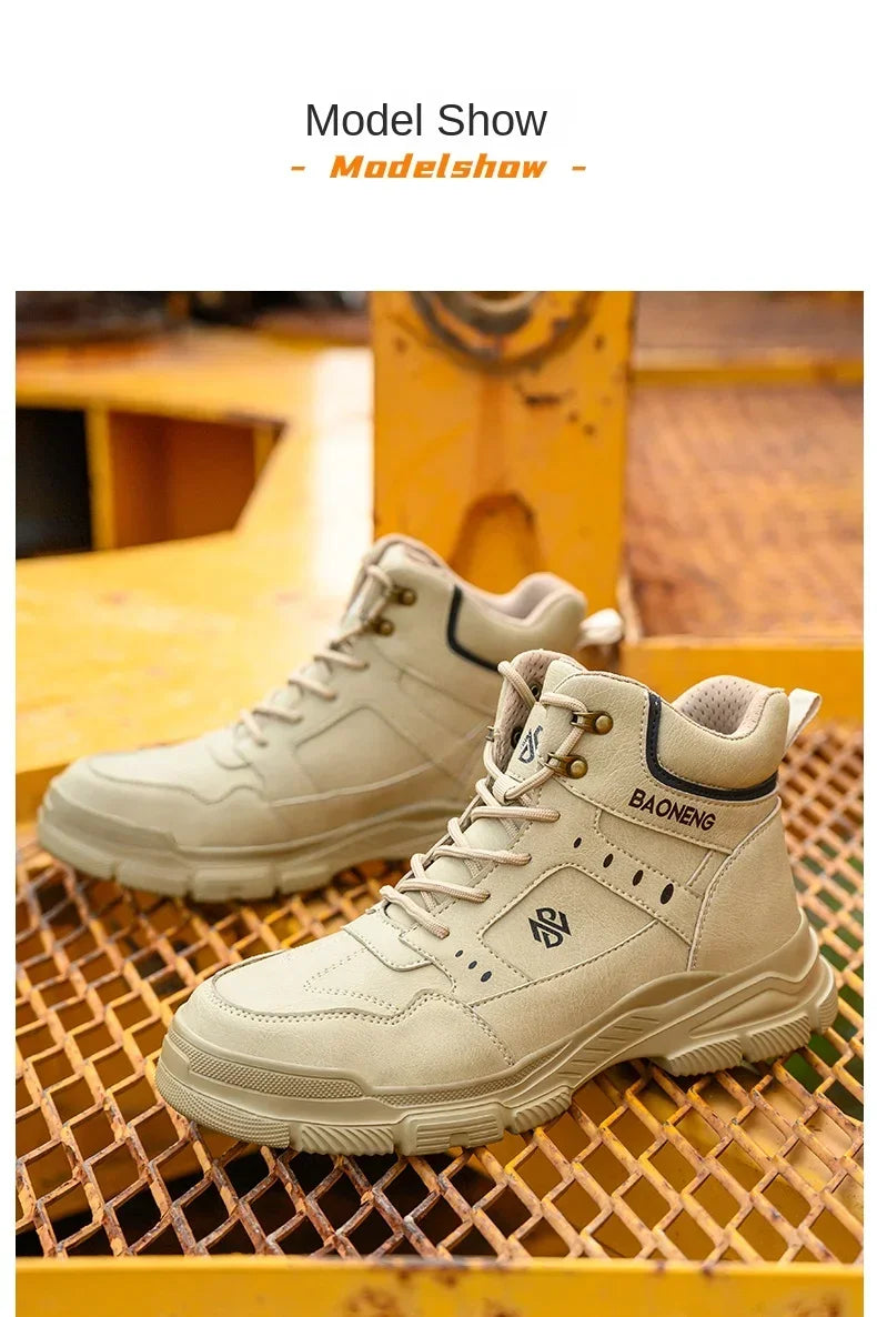 Botas de seguridad de caña alta para hombre, con puntera de acero y protección antipinchazos. Calzado de trabajo resistente y protector para la construcción.