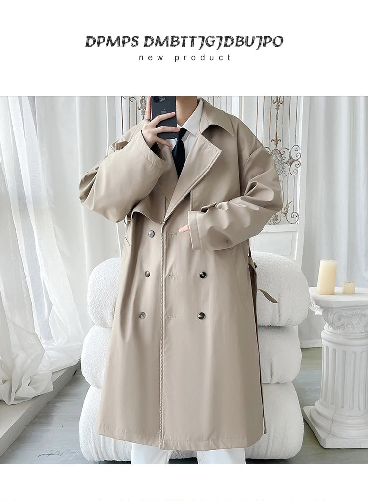 Gabardina de hombre, corte ajustado, cruzada, con cinturón, cortavientos, solapa, chaqueta larga, informal, impermeable, tallas M-5XL