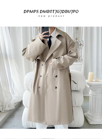 Gabardina de hombre, corte ajustado, cruzada, con cinturón, cortavientos, solapa, chaqueta larga, informal, impermeable, tallas M-5XL