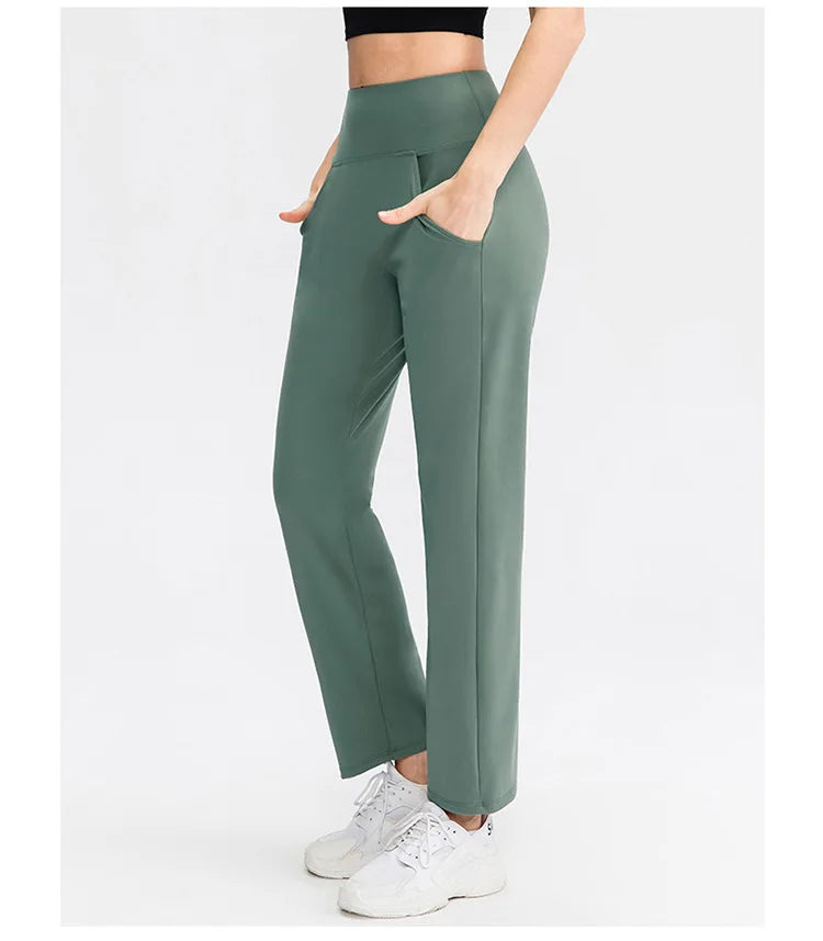 Pantalones deportivos para mujer, estilo casual, para yoga, holgados, de talle alto, elásticos, para entrenamiento físico, rectos, para correr, Yu02334