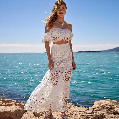 Flaxmaker - Traje de baño de bikini sexy sin tirantes y ahuecado para mujer, chaleco liso sin mangas, falda recta, conjunto informal elegante de verano para mujer