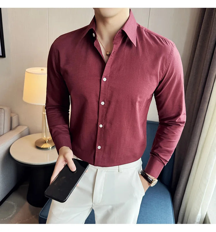 Camisa de hombre de color liso de alta calidad, 55 % algodón y 45 % lino, transpirable y con absorción de sudor, de manga larga. Tallas M-4XL.