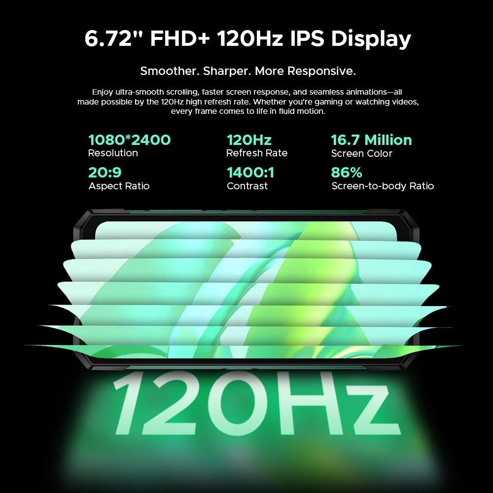 Teléfono resistente DOOGEE S200 Ultra 5G con IA, 48 GB + 1 TB, pantalla trasera de 1,34" con efecto de luz, procesador Dimensity 7400, batería de 11000 mAh, carga rápida de 66 W, NFC, WiFi 6E.