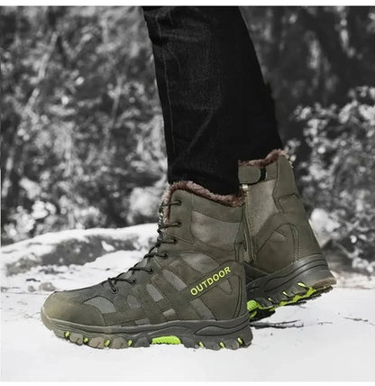 Brand Winter Men's Boots Thick Plush Warm Snow Boots Lace-UP Men Ankle Boots Outdoor Waterproof Men's Motorcycle Boots Size 47