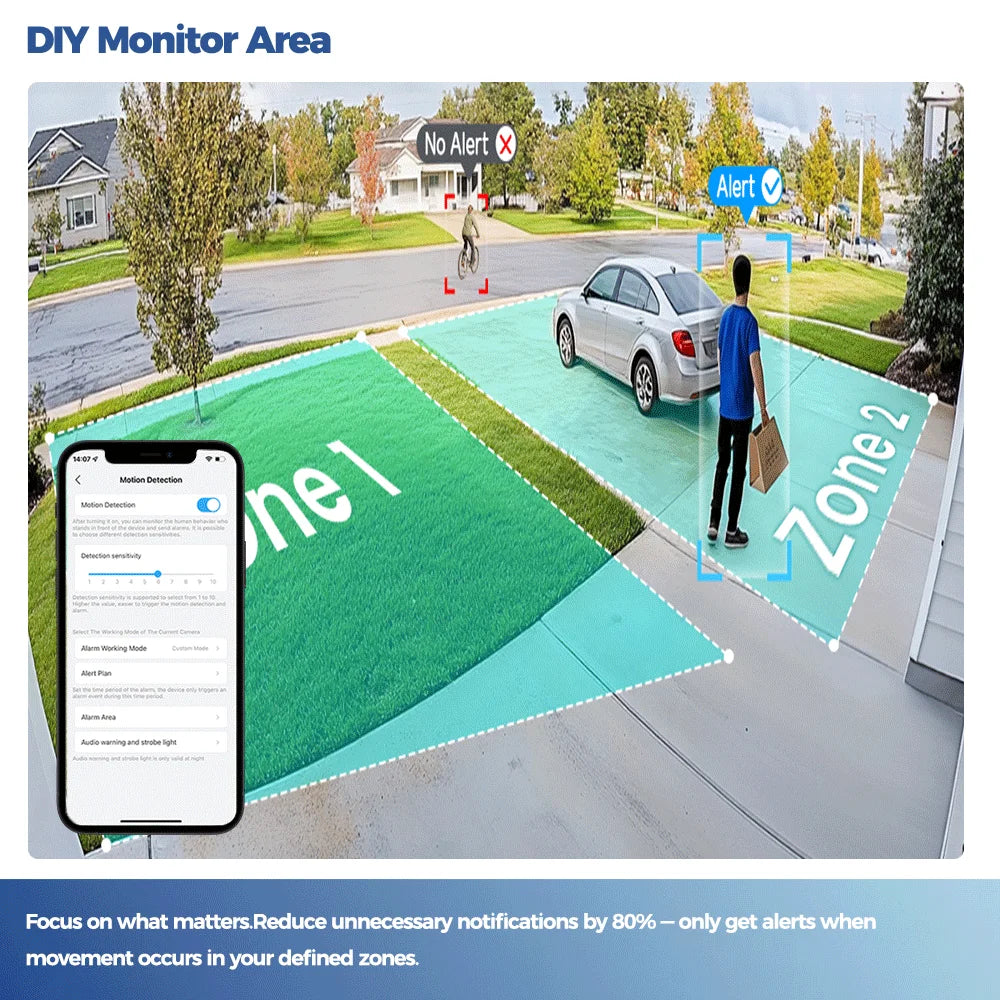 Cámara solar exterior ALEVIO, cámara de seguridad inalámbrica WiFi, 2.5K, ultra larga duración en espera, luz PIR, visión nocturna a color, detección por IA.
