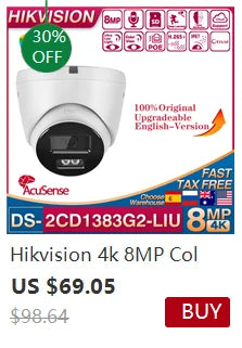 Cámara IP Hikvision ColorVu Smart Hybrid Light DS-2CD1383G2-LIU 4K 8MP con doble luz blanca y micrófono integrado.