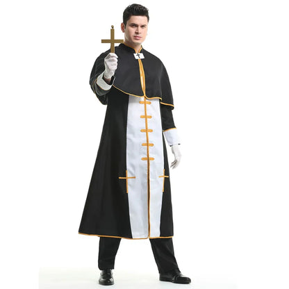 Couple Halloween Costume for Women Men Medieval Cosplay Priest Nun Missionary Costume Church Religious Convent Fancy Party Dress