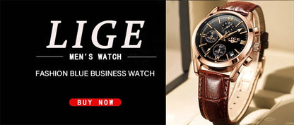 LIGE - Nuevos relojes de moda para hombre, marca superior de lujo, informal, militar, de cuero, de cuarzo, para negocios, resistente al agua, deportivo, cronógrafo