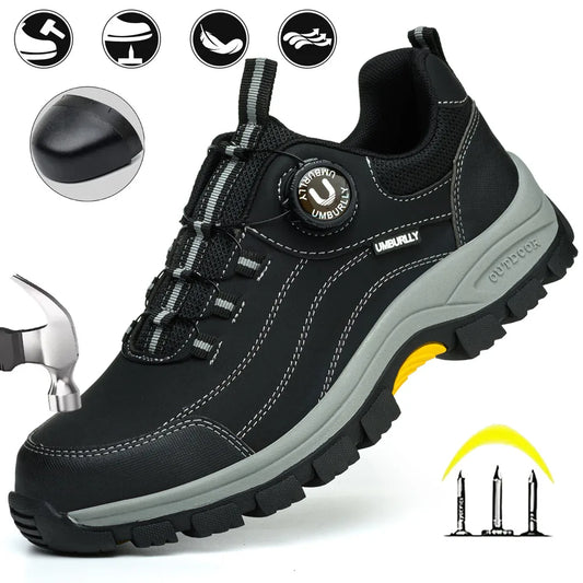 Zapatos de seguridad con punta de acero para hombre, resistentes a perforaciones y golpes, suela ligera y parte superior transpirable para trabajo en exteriores.