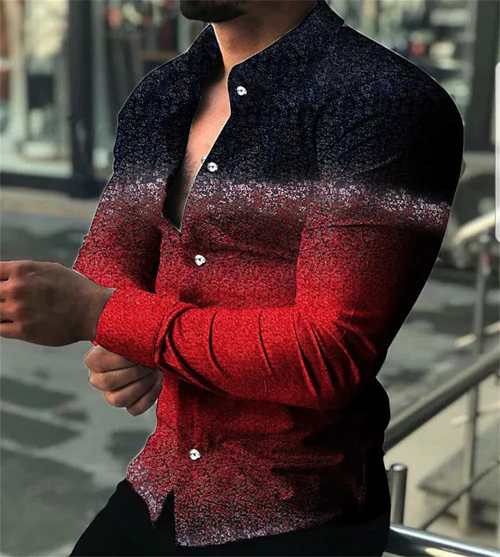 Camisa de lujo para hombre, estilo social, con botones en la solapa, estampado irregular, cárdigan de manga larga, camisa de baile de club, camisa urbana para hombre