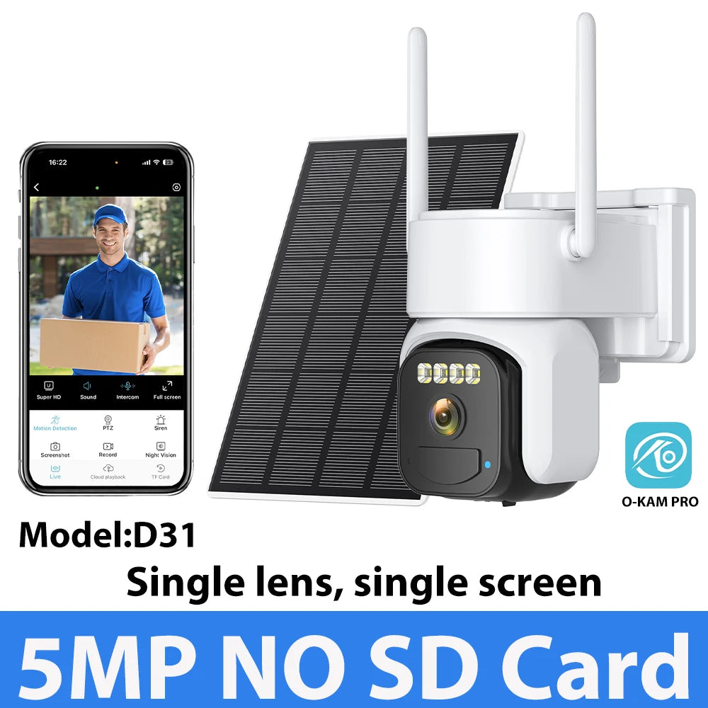 Cámara de seguridad exterior inalámbrica WiFi solar de 10 MP y 5K con doble lente, doble pantalla, seguimiento automático y zoom digital 5X. Incluye doble lente y doble pantalla.