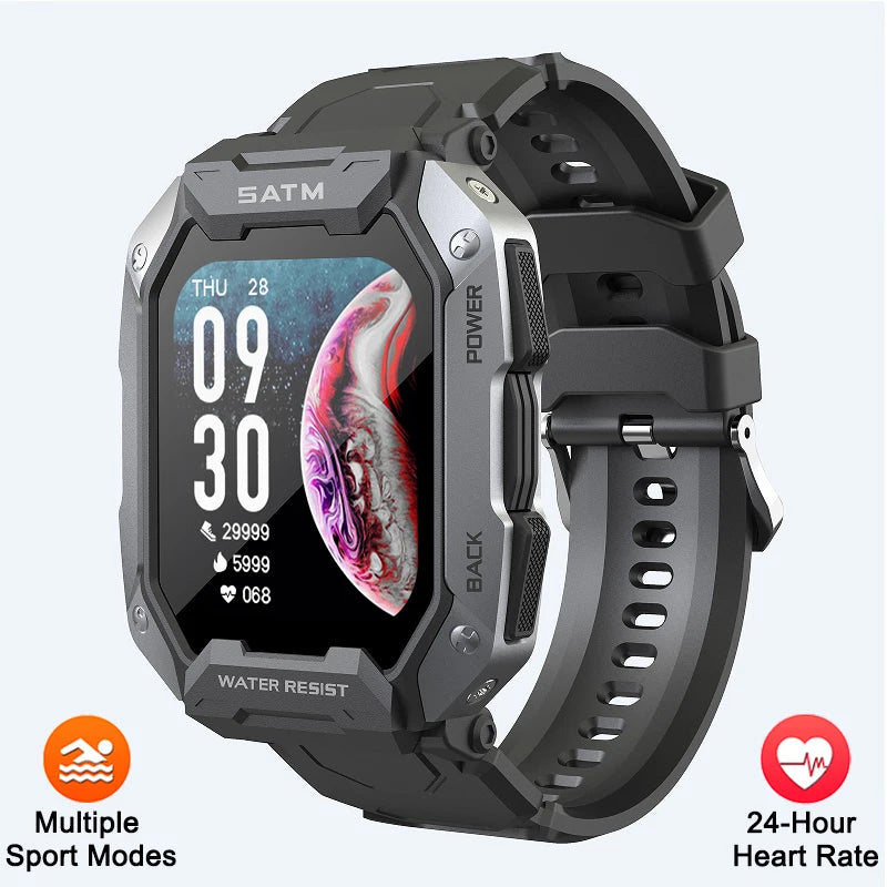 Reloj inteligente militar para hombre, color negro carbono, ultradelgado, resistente al agua hasta 5 ATM, deportivo, con monitor de frecuencia cardíaca y oxígeno en sangre (2024).