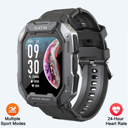Reloj inteligente militar para hombre, color negro carbono, ultradelgado, resistente al agua hasta 5 ATM, deportivo, con monitor de frecuencia cardíaca y oxígeno en sangre (2024).