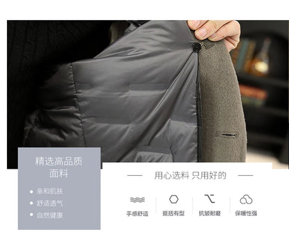 Slim Fit Detachable Down Liner Men's Woolen Coat High Quality 2025 Autumn Winter Casual Solid Color Short Style Warm Wool Jacket
