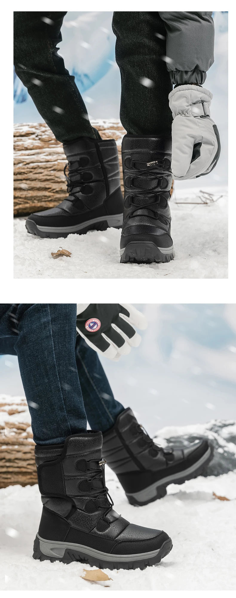 Nuevas botas de nieve cálidas de felpa para hombre, botas altas de invierno para hombre, botas de moto impermeables de invierno, botas de senderismo antideslizantes para exteriores para hombre.