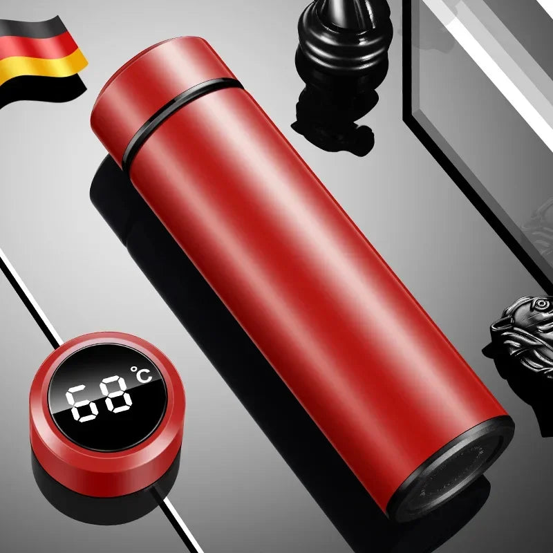 Termo de acero inoxidable dividido de 500 ml con pantalla de temperatura, aislado al vacío, ideal para exteriores, regalo para el Día del Padre.