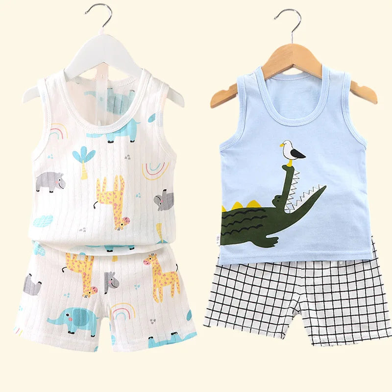 Ropa para niños, camisetas sin mangas estampadas, pantalones cortos, bonitos y transpirables, conjunto de chaleco y pantalones cortos de verano para niños, camiseta sin mangas para ropa de bebé para niños