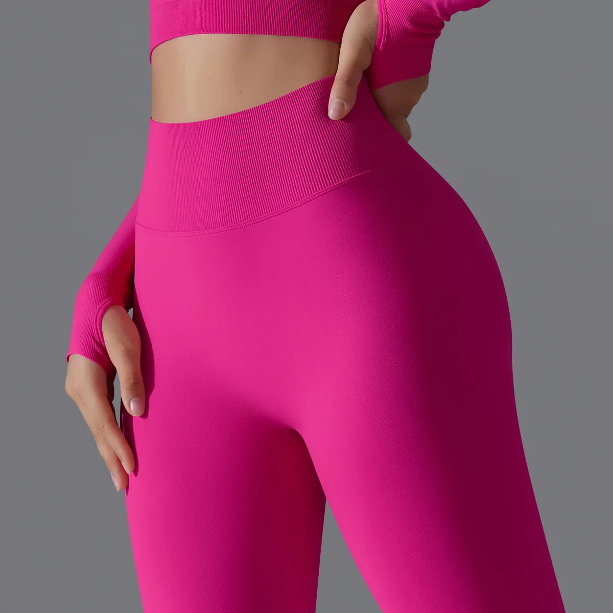 Leggings deportivos de yoga para mujer, sin costuras, cintura alta, elásticos, color sólido, para gimnasio, correr, secado rápido, realce y efecto moldeador.