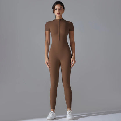 Women Zipper Bodysuits Fitness Sports Bodysuit Yoga Suit Breathable Quick Drying Sports Yoga Clothing Women Gym Push Up Workout